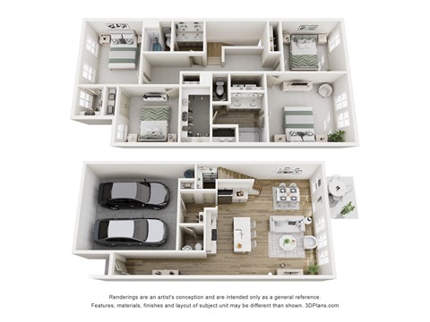 Floor plan for 4 beds, 2.5 baths, 1856 sqft